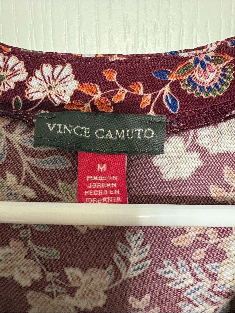 Vince Camuto Burgundy Floral V-Neck Blouse - Picture 2 of 8